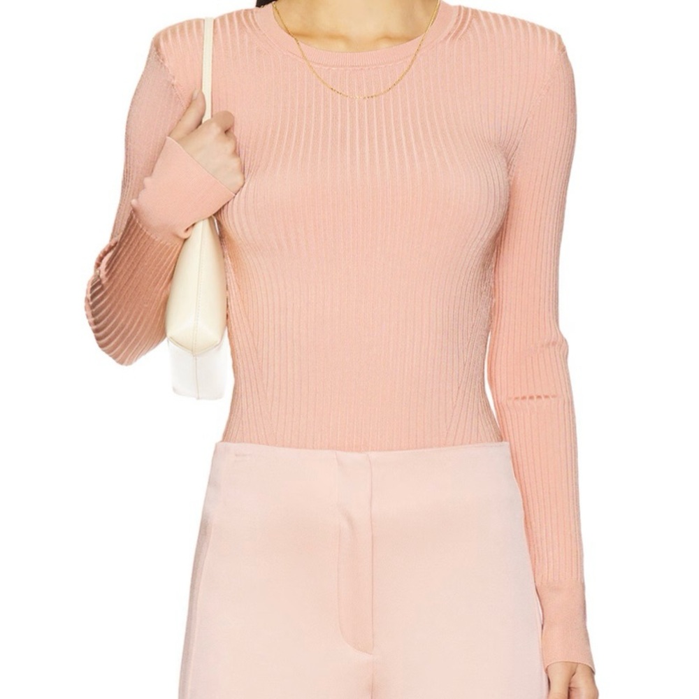 NWT, Veronica Beard Women’s Acara Ribbed Knit Pullover in Pink Clay, Size Small - Picture 3 of 11